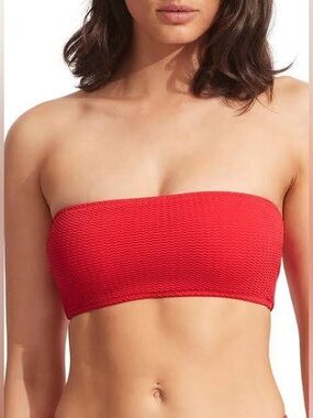 Seafolly Vibrant Red Textured Bandeau Sea Dive Tube Swim Top